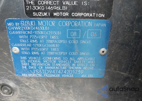 2007 Suzuki Grand Vitara Luxury from USA, damaged, VIN JS3TD947474201739